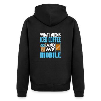What I Need Is Iced Coffee And My Mobile Cool - Unisex Premium Bio Zip Hoodie - Schwarz - Hinten - Nico (187cm)