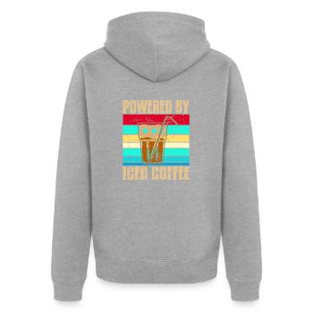Retro Vintage Powered By Iced Coffee Cool Tee - Unisex Premium Bio Zip Hoodie - Grau meliert - Hinten - Nico (187cm)
