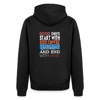Good Days Start With Ice Coffee Qigong Awesome - Unisex Premium Bio Zip Hoodie - Schwarz - Hinten - Nico (187cm)