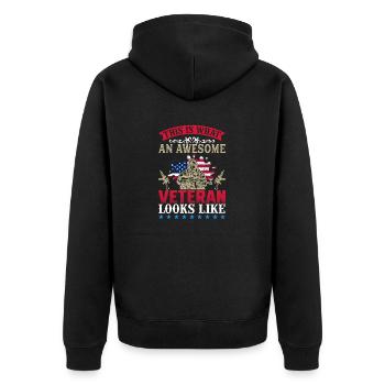 American Veterans America USA Fight - Unisex Premium Organic Zip Hoodie - black - Back - Nico (187cm)