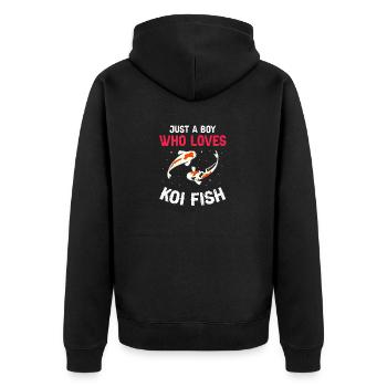 Just A Boy Who Loves Koi Fish Retro T-Shirt - Unisex Premium Organic Zip Hoodie - black - Back - Nico (187cm)
