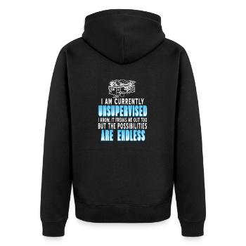 I Am Currently Unsupervised Funny Work At Home - Unisex Premium Bio Zip Hoodie - Schwarz - Hinten - Nico (187cm)