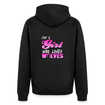 Just A Girl Who Loves Wolves Cool Retro T-Shirt - Unisex Premium Organic Zip Hoodie - black - Back - Nico (187cm)