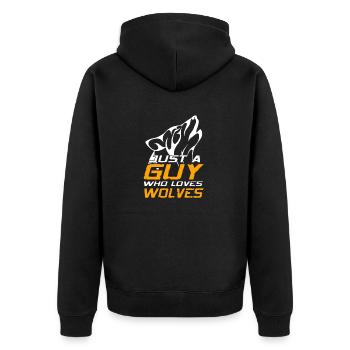 Retro Just A Guy Who Loves Wolves Cool T-Shirt - Unisex Premium Organic Zip Hoodie - black - Back - Nico (187cm)