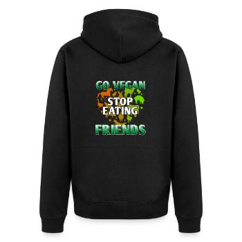 Go Vegan Stop Eating Friends Cool Retro Vegan - Unisex Premium Organic Zip Hoodie - black - Back - Nico (187cm)