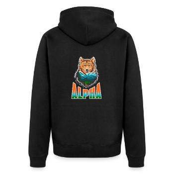 ALPHA Cool Awesome Wolf Lover T-Shirt Present Gift - Unisex Premium Organic Zip Hoodie - black - Back - Nico (187cm)