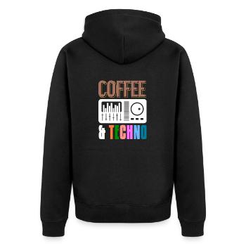 COFFEE & TECHNO Awesome Retro Music Techno - Unisex Premium Bio Zip Hoodie - Schwarz - Hinten - Nico (187cm)