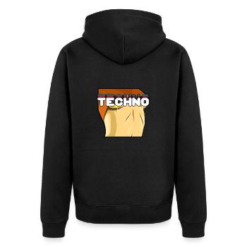 Retro TECHNO Sexy Awesome Techno Lover T-Shirt - Unisex Premium Bio Zip Hoodie - Schwarz - Hinten - Nico (187cm)