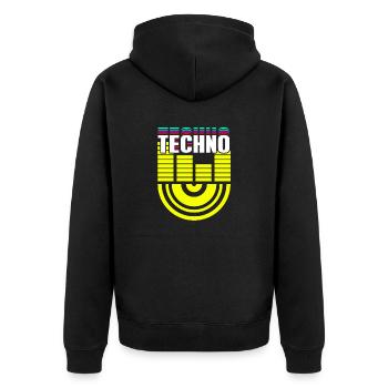 Cool TECHNO Retro Music Lover Designs T-Shirt - Unisex Premium Bio Zip Hoodie - Schwarz - Hinten - Nico (187cm)