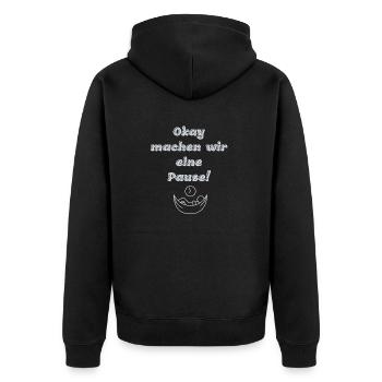 Ok. machen wir eine Pause - Unisex Premium Bio Zip Hoodie - Schwarz - Hinten - Nico (187cm)