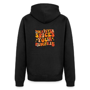 Kürbiskräuter grooviger Herbst - Unisex Premium Bio Zip Hoodie - Schwarz - Hinten - Nico (187cm)