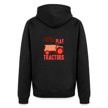 I Still Play With Tractors Funny Farming Design - Unisex Premium Bio Zip Hoodie - Schwarz - Hinten - Nico (187cm)
