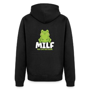 Man I Love Frog Gigging Frog Catcher - Unisex Premium Organic Zip Hoodie - black - Back - Nico (187cm)