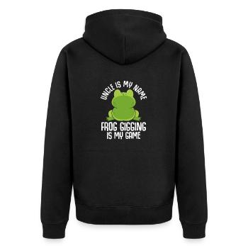 Uncle is my name Frogs Catch my game - Unisex Premium Organic Zip Hoodie - black - Back - Nico (187cm)