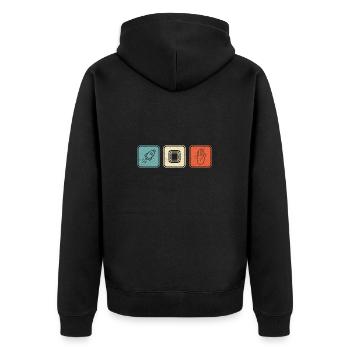 Cooles Investor Bitcoin Investor Geschenk - Unisex Premium Bio Zip Hoodie - Schwarz - Hinten - Nico (187cm)
