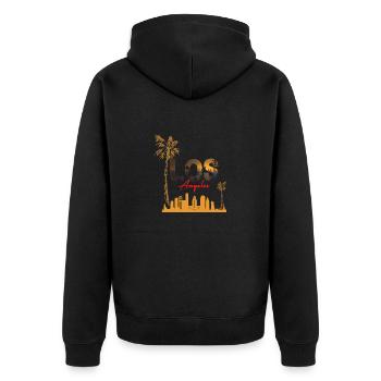 Black and Orange Illustration Los Angeles T shirt - Unisex Premium Organic Zip Hoodie - black - Back - Nico (187cm)