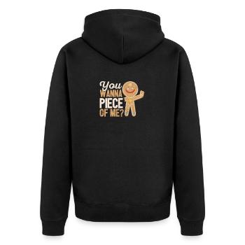 Du willst ein Stück von mir? Lustiger Lebkuchen - Unisex Premium Bio Zip Hoodie - Schwarz - Hinten - Nico (187cm)