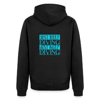 Retro Vintage Just Keep Diving Awesome Diver - Unisex Premium Bio Zip Hoodie - Schwarz - Hinten - Nico (187cm)