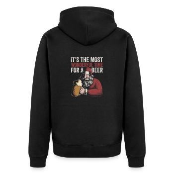 Es ist die schönste Zeit für einen bierseligen - Unisex Premium Bio Zip Hoodie - Schwarz - Hinten - Nico (187cm)