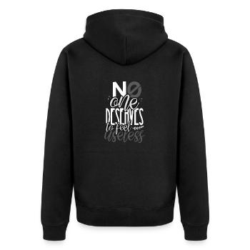 Anti Bullying Gifts No One Deserves to Feel - Unisex Premium Organic Zip Hoodie - black - Back - Nico (187cm)