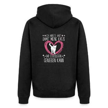 Katzen Fan Katzenfreund Katzenspruch Katzen - Unisex Premium Bio Zip Hoodie - Schwarz - Hinten - Nico (187cm)