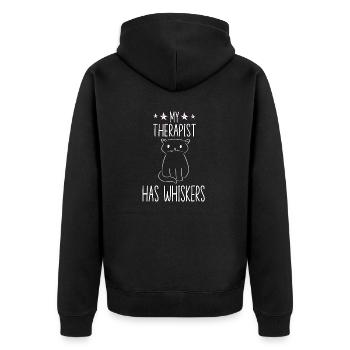 Mein Therapeut hat Schnurrhaare Katzenhalter Katze - Unisex Premium Bio Zip Hoodie - Schwarz - Hinten - Nico (187cm)