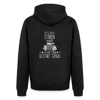 Bitte nicht Stören Katzenhalter Geschenk Katze - Unisex Premium Bio Zip Hoodie - Schwarz - Hinten - Nico (187cm)