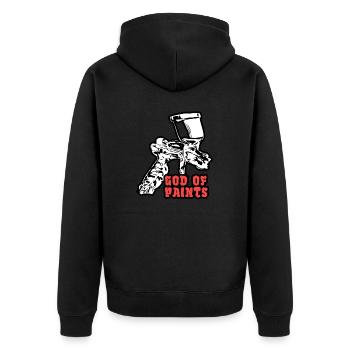 Lackierer sind die Könige der Farben GOD OF PAINTS - Unisex Premium Bio Zip Hoodie - Schwarz - Hinten - Nico (187cm)