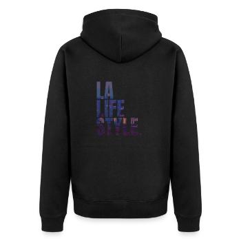 City Love - Los Angeles Life Style - Unisex Premium Bio Zip Hoodie - Schwarz - Hinten - Nico (187cm)