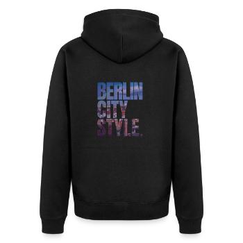 City Love - Berlin City Style - Unisex Premium Bio Zip Hoodie - Schwarz - Hinten - Nico (187cm)