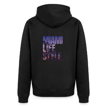 City Love - Miami Life Style - Unisex Premium Bio Zip Hoodie - Schwarz - Hinten - Nico (187cm)