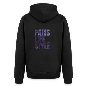 City Love - Paris Life Style - Unisex Premium Bio Zip Hoodie - Schwarz - Hinten - Nico (187cm)