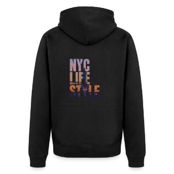 City Love - New York Life Style - Unisex Premium Bio Zip Hoodie - Schwarz - Hinten - Nico (187cm)