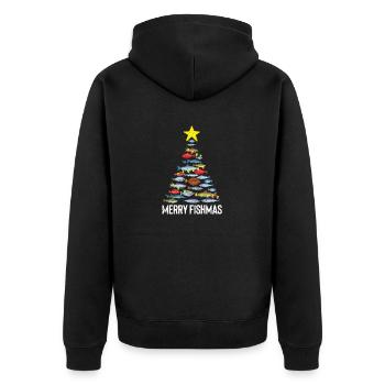 Merry Fishmas Funny Fish Weihnachten Angeln Xmas - Unisex Premium Bio Zip Hoodie - Schwarz - Hinten - Nico (187cm)