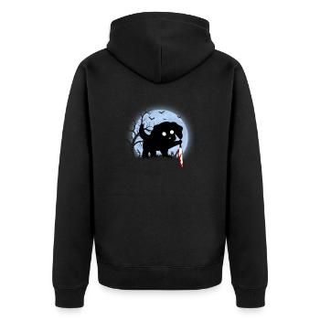 Funny black halloween cute dog with knife moon - Unisex Premium Organic Zip Hoodie - black - Back - Nico (187cm)
