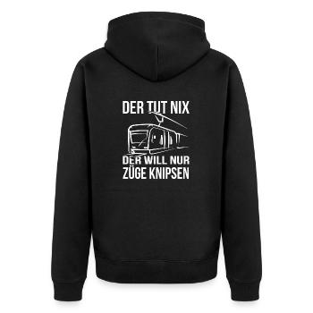 Trainspotter Zug Fotografie Lustiger Spruch - Unisex Premium Bio Zip Hoodie - Schwarz - Hinten - Nico (187cm)