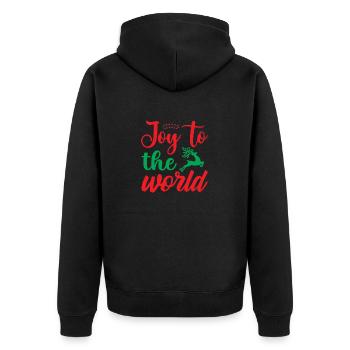 Freude für die Welt - Weihnachtshumor - Unisex Premium Bio Zip Hoodie - Schwarz - Hinten - Nico (187cm)