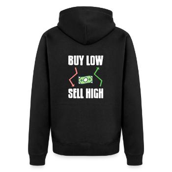 Buy Low Sell High Awesome Stock Crypto Investor - Unisex Premium Organic Zip Hoodie - black - Back - Nico (187cm)