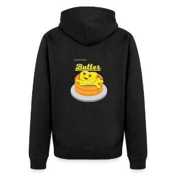 smooth like butter - Unisex Premium Organic Zip Hoodie - black - Back - Nico (187cm)