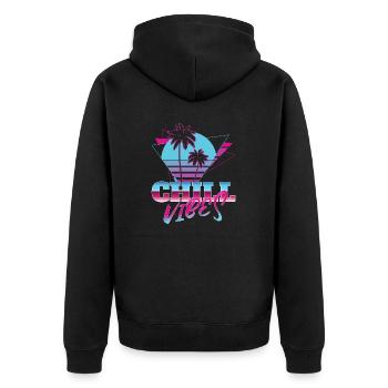 Chill vibes triangle tropical sunset 80s neon nost - Unisex Premium Organic Zip Hoodie - black - Back - Nico (187cm)