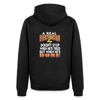 A Real Electrician Stop When He's Done Cool Retro - Unisex Premium Bio Zip Hoodie - Schwarz - Hinten - Nico (187cm)