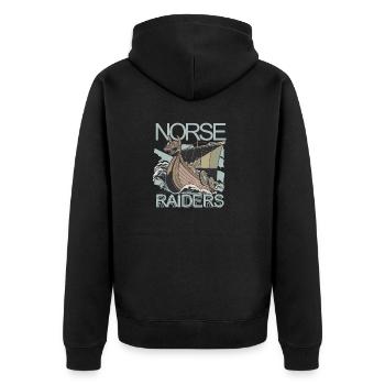 Norse Raiders Nordische Räuber Wikinger Norwegen - Unisex Premium Bio Zip Hoodie - Schwarz - Hinten - Nico (187cm)
