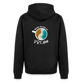 Kaffeetasse mit Stand und Meer Füllung - Unisex Premium Bio Zip Hoodie - Schwarz - Hinten - Nico (187cm)