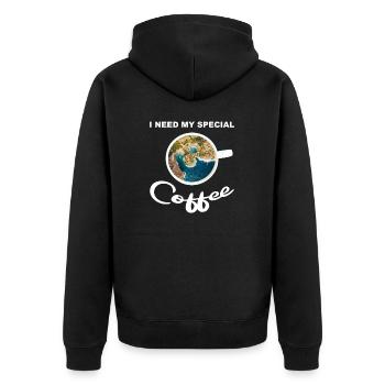 Kaffeetasse mit Stand und Meer - special coffee - Unisex Premium Bio Zip Hoodie - Schwarz - Hinten - Nico (187cm)