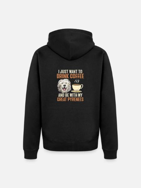 Great Pyrenees Hund Kaffee Pyrenäen - Unisex Premium Bio Zip Hoodie - Schwarz