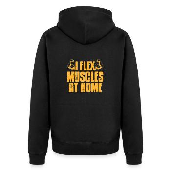 I Flex Muscles At Home Cool Retro Fitness Trainer - Unisex Premium Bio Zip Hoodie - Schwarz - Hinten - Nico (187cm)