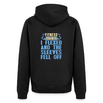 Flexed & The Sleeves Fell Off Funny Fitness - Unisex Premium Bio Zip Hoodie - Schwarz - Hinten - Nico (187cm)