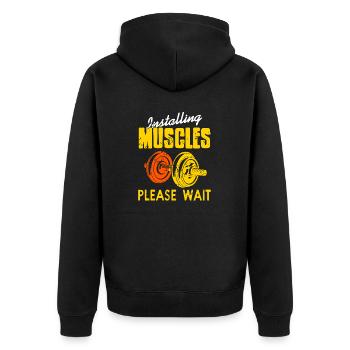 Installing Muscles Please Wait Funny Retro Fitness - Unisex Premium Organic Zip Hoodie - black - Back - Nico (187cm)