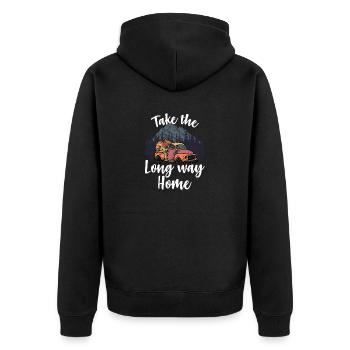Wandern Campen Camping Outdoor Wandertour Wanderer - Unisex Premium Bio Zip Hoodie - Schwarz - Hinten - Nico (187cm)