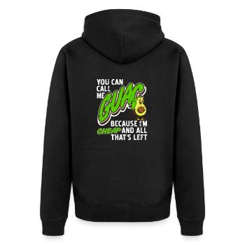 You Can Call Me Guac Because I'm Cheap & All Funny - Unisex Premium Bio Zip Hoodie - Schwarz - Hinten - Nico (187cm)